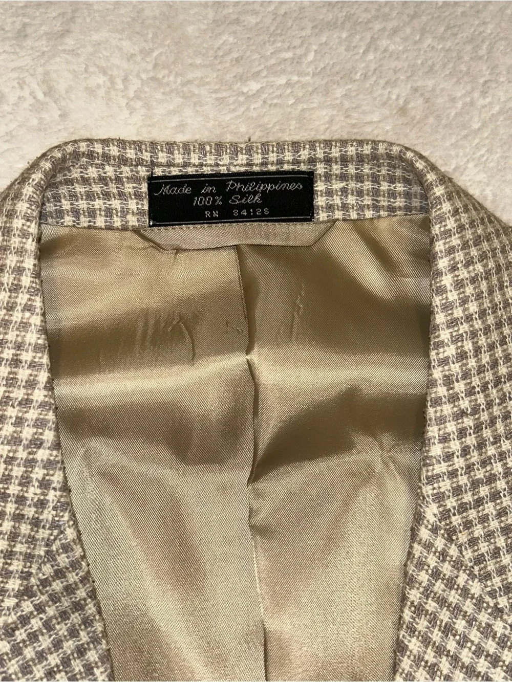 Vintage Bert Pulitzer 42S Beige/Gray Gingham Sport Coat Blazer Mens pure silk